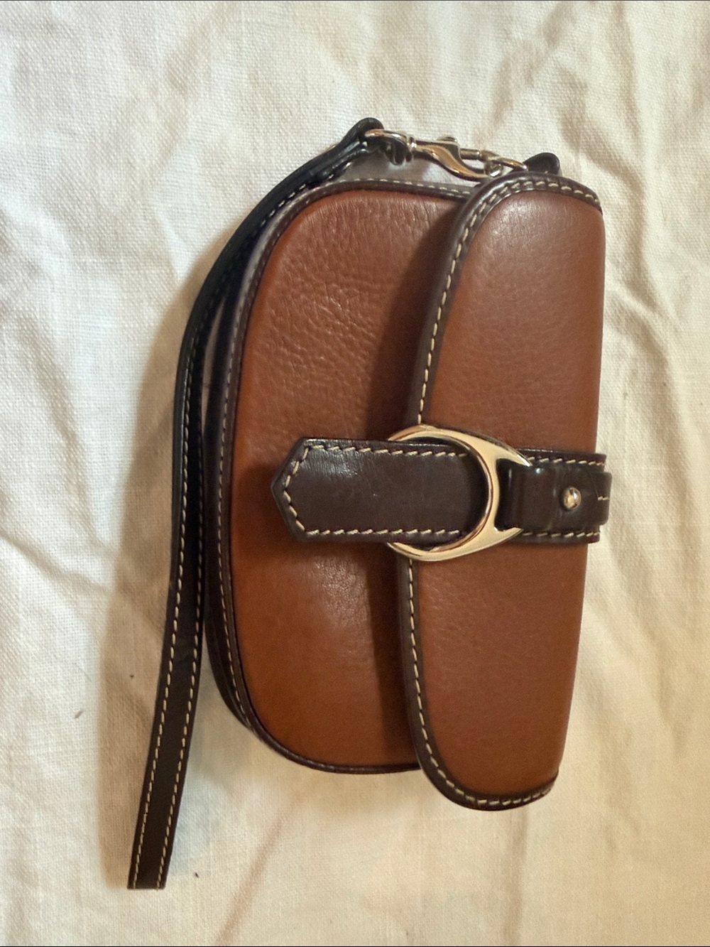 Classic Two-Tone Brown Leather Wristlet - Dooney and Bourke